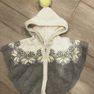 Gymboree sweater poncho, hooded pom pom 18-24 months